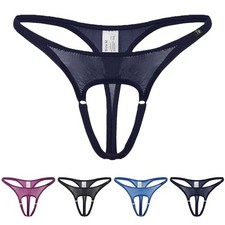 Men Thongs Underwear High Elastic Front Open Pouch G String Low Rise Purple