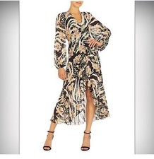Guess Black Floral Chiffon Midi Dress Cut Out Ruffle Balloon Sleeve V-Neck Party