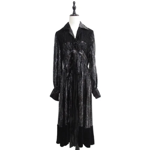 Abito Camicia GUCCI Velluto Lucido Nastro Cravatta 38 Nero Donna Buone Condizioni Autentico