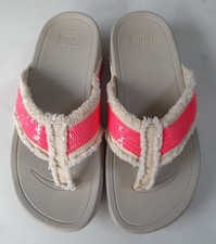 FITFLOP SURFA SIZE 3/36 CREAM CANVAS/PINK SEQUIN FLIP FLOPS WORN TWICE FREE P&P