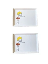 CB2 Oliver Appetizer Rectangle Snack Plates Football Almond- Crate & Barrel 2pc