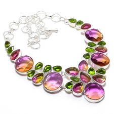 Ametrine, Peridot Gemstone Handmade Jewelry Necklace 18"