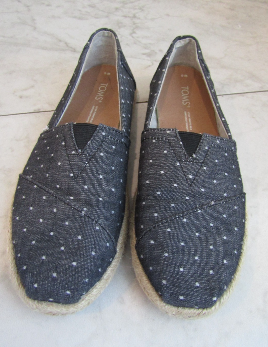 SAOLA Scarpe espadrillas slip on Toms nere bianche a pois lino come suola corda donna 6