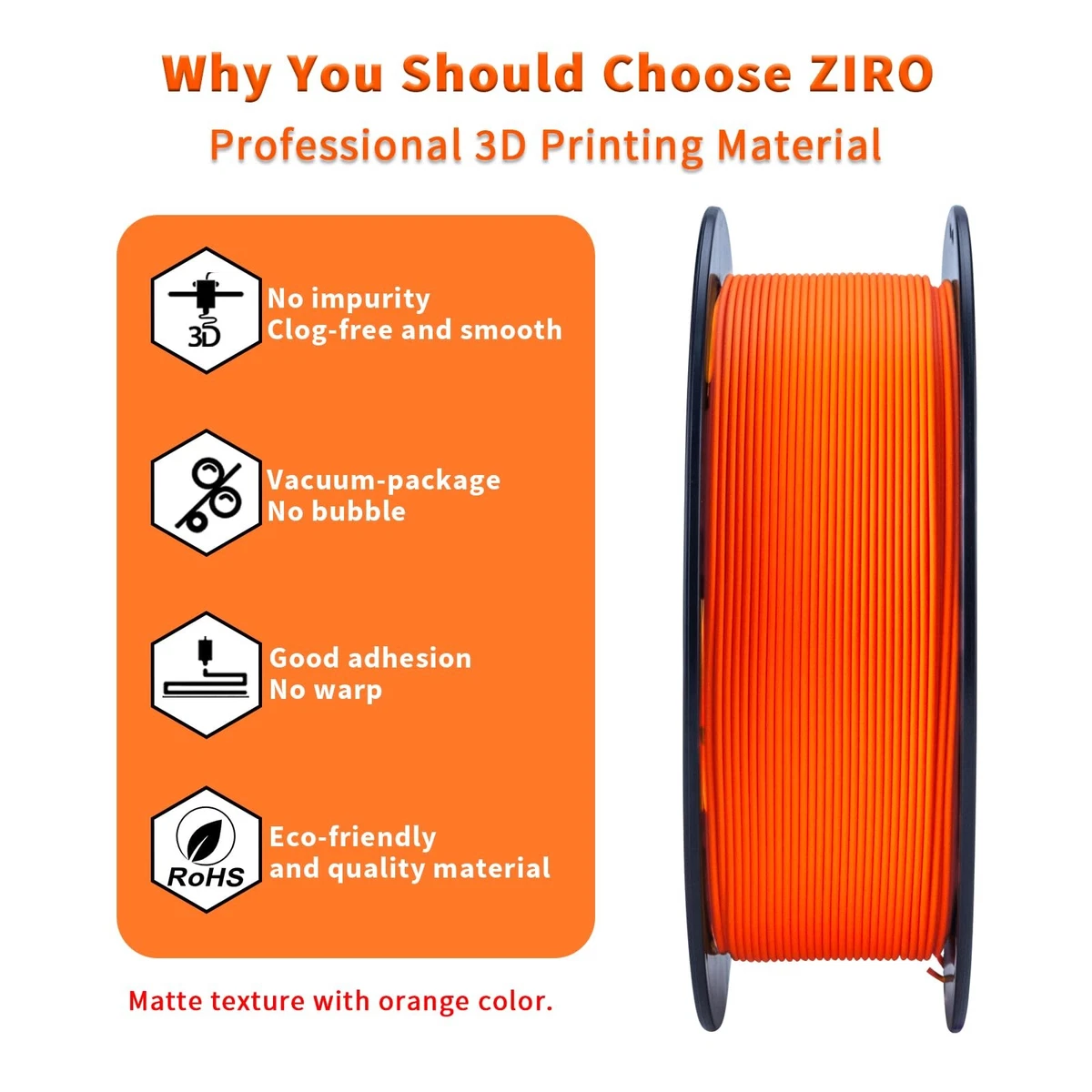 Filament PLA Mat 1.75mm pour Imprimante 3D 1 kg Orange Acide Polylactique