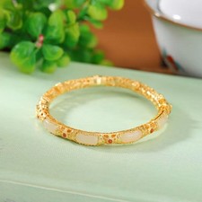 Gold Plated Bangle Bracelet Inlaid Zircon Vintage Chinese Style Jewelry