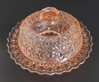 VINTAGE PINK DEPRESSION ORIGINAL COVERED GLASS BUTTON BOW BUTTER DISH