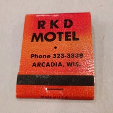 Vintage Unstruck Matchbook RKD Motel Arcadia Wisconsin WI Made in USA
