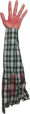 Bloody Hand and Arm with Plaid Shirt Hang out of Trunk Halloween Gag Prop