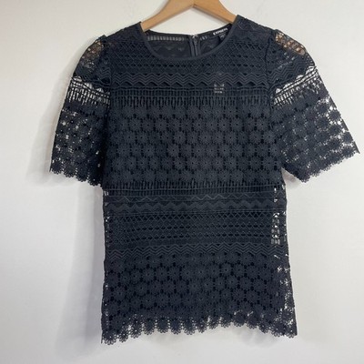 NWT Express Black Floral Lace Top Womens Small Romantic Parisian Capsule Cottage