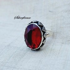 Handmade Natural Garnet Ring: 925 Sterling Silver Band Ring , All Size