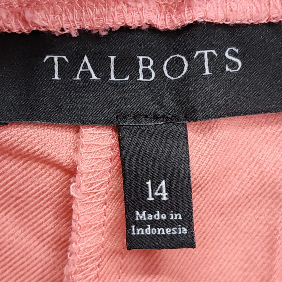 Talbots Pants Womens 14 Pink Coral Cotton Tencel Crop Cuffed Button Tab Pull On - Image 4 of 4