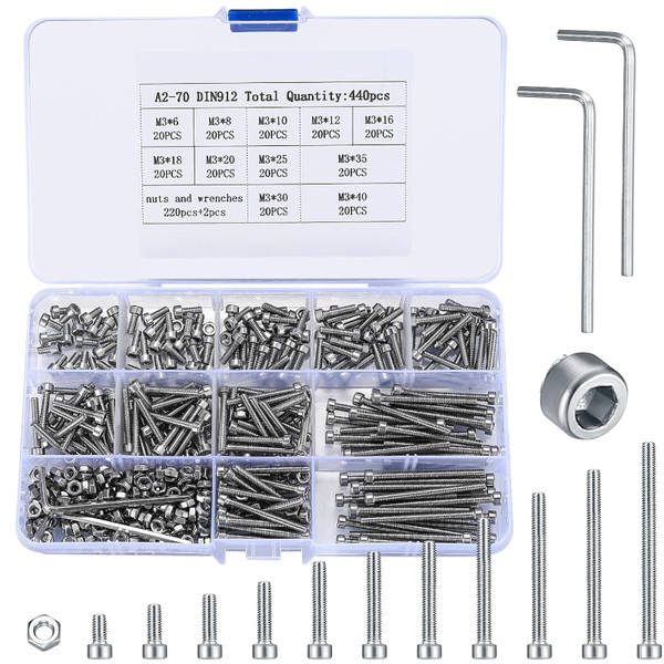 M3 Schrauben Muttern Set 440 Teile Edelstahl Sechskant Zylinderschrauben-image