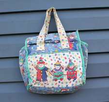 Vintage Babies' Alley Colorful Clowns Train Cooler Diaper Bag 12x16" Cotton CUTE