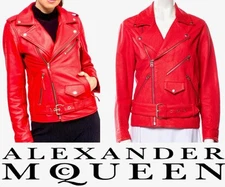 Alexander McQueen Red Leather Biker Jacket 36 38 0 2 Top Coat Belt Zipper S XS