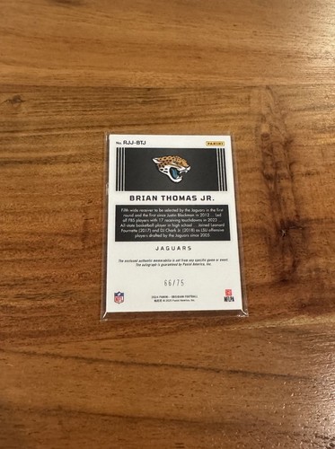 Brian Thomas Jr. 2024 Panini Obsidian Silver /75 Patch RPA Auto Rookie RC NRMT+ - Picture 2 of 2