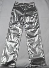 Divided H M Women's Straight Leg Silver Faux Leather Disco Vibe Pants Size 4