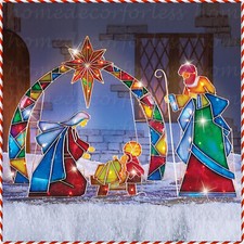 4PC Lighted Christmas Mosaic Nativity Scene Joseph Mary Jesus Outdoor Yard Decor
