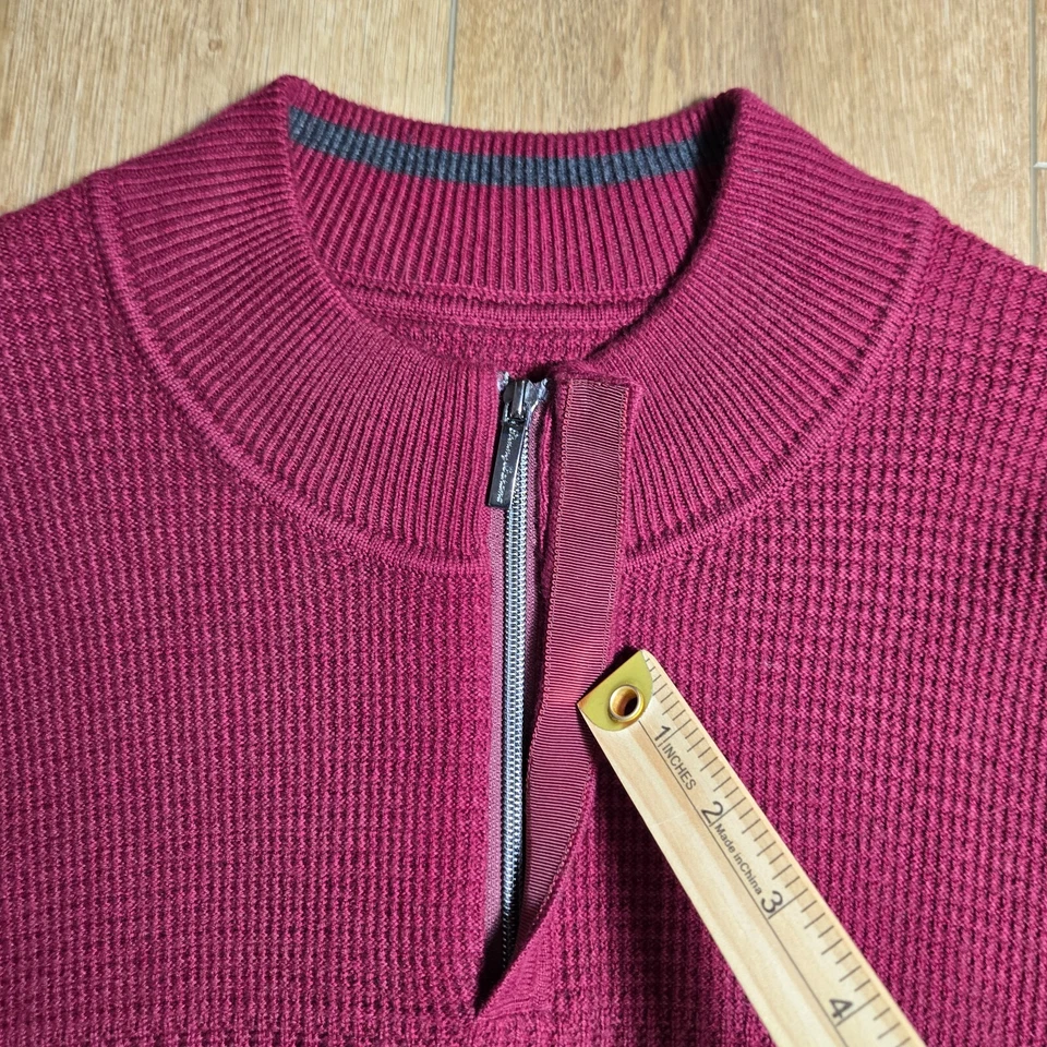 Suéter Tommy Bahama Para Hombre XL Rojo Cuarto Cremallera Algodón Cachemira Cable Tejido Fisher Foto 3 de 4