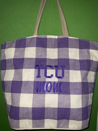 Texas Christian University TCU Mom Purple Plaid Jute Tote Bag - Picture 3 of 13