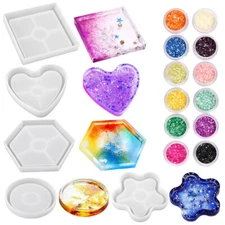 17pcs Epoxy Resin Molds Coaster Molds for Resin Casting DIY Art Silicone Moulds
