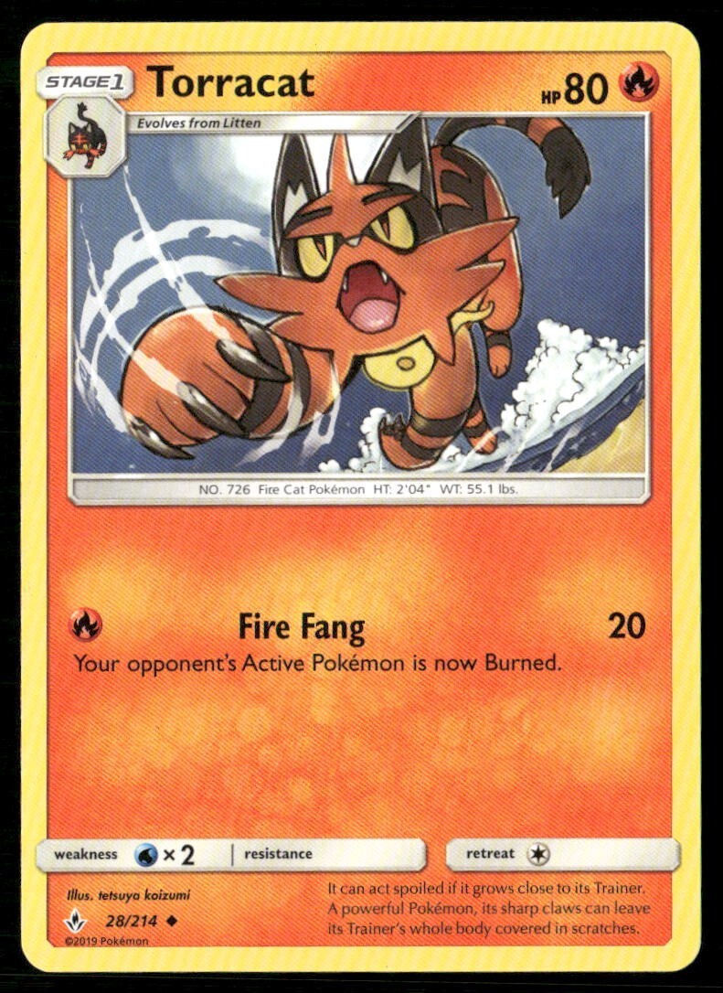 2019 Unbroken Bonds Set Pokemon Card 028  Torracat NM