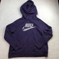 Nike Rally Funnel Neck Metallic Hoodie Womens Medium Purple Sweatshirt Pullover