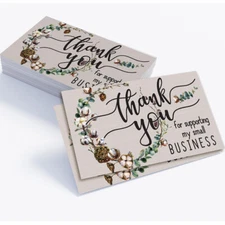 Business Blank Thank You Cards  Qty. 50 Country Cotton Bole Wreath-3.5"x2" South