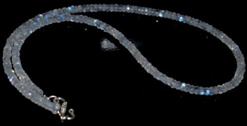 925 Fine Silver 52" Strand Necklace Rainbow Moonstone Round 4-4.5 mm Beads - Picture 1 of 12
