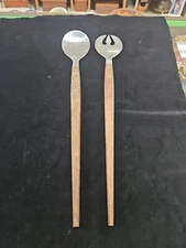 Vintage Atapco Salad Serving Spoon/Fork Teak Wood Handle Stainless Steel Japan