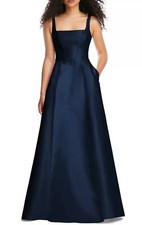 Alfred Sung Midnight Blue Corset Satin Gown Size 22 W $281 D844