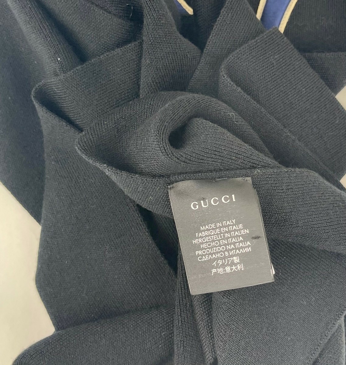 New Gucci NY Yankee Black Wool Scarf With Multi-color Gems