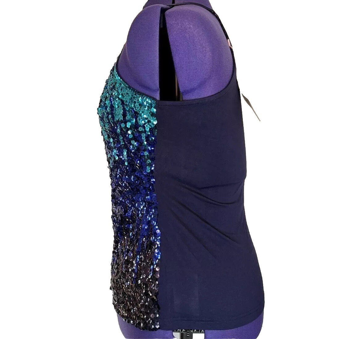 MANER Women's Sequin Tank Top - Sparkle Strappy Cami For Parties - Navy Blue, Medium