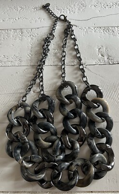 Linea by Louis Dell Olio grey/taupe tort print plastic multilayer chain necklace