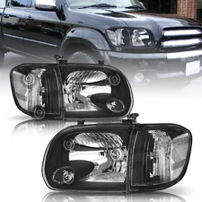 4PCS Headlights For 2005 2006 Toyota Tundra 05-07 Sequoia Black Headlamps LH+RH