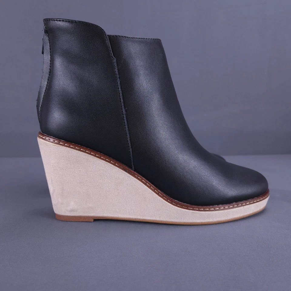 Kensie Hatley Mujer Tela Botas de Cuña Cuero Botín al Tobillo Cremallera Negro EE. UU. 7 M Foto 4 de 4