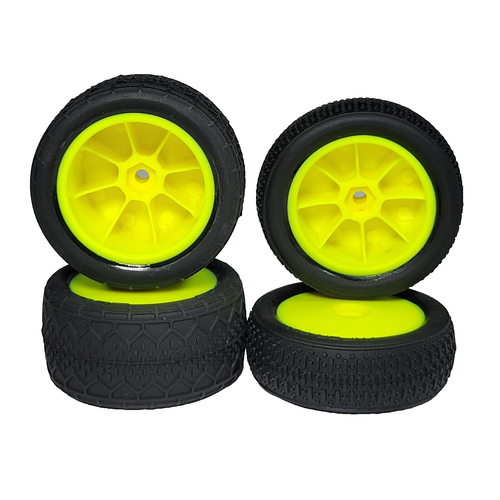 Losi Mini B Pro BK Bar Tires & Yellow Wheels Pre-Glued Front Taper Pin & Rear - Picture 3 of 3