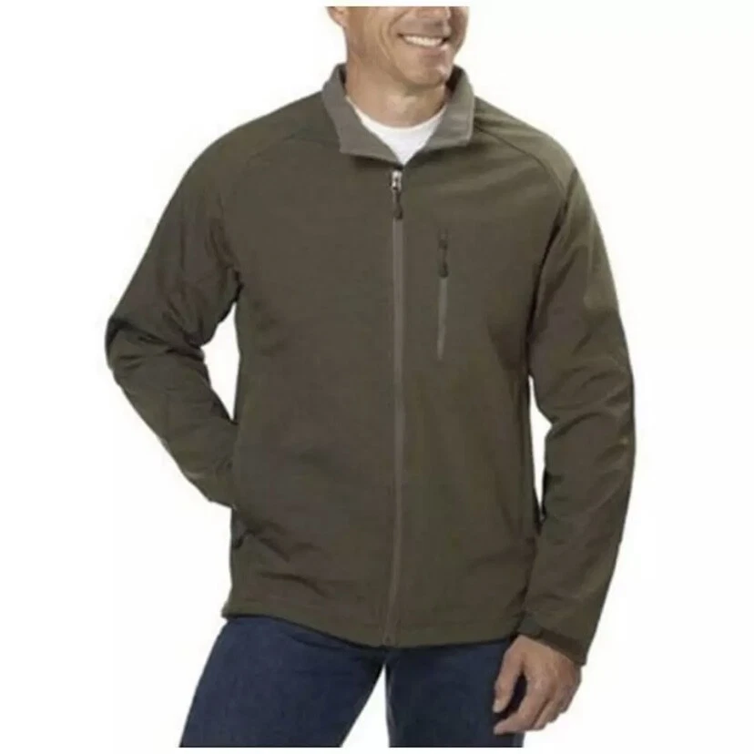 Kirkland Signature Men's Full Zip Softshell Jacket Olive Green Gray Small New