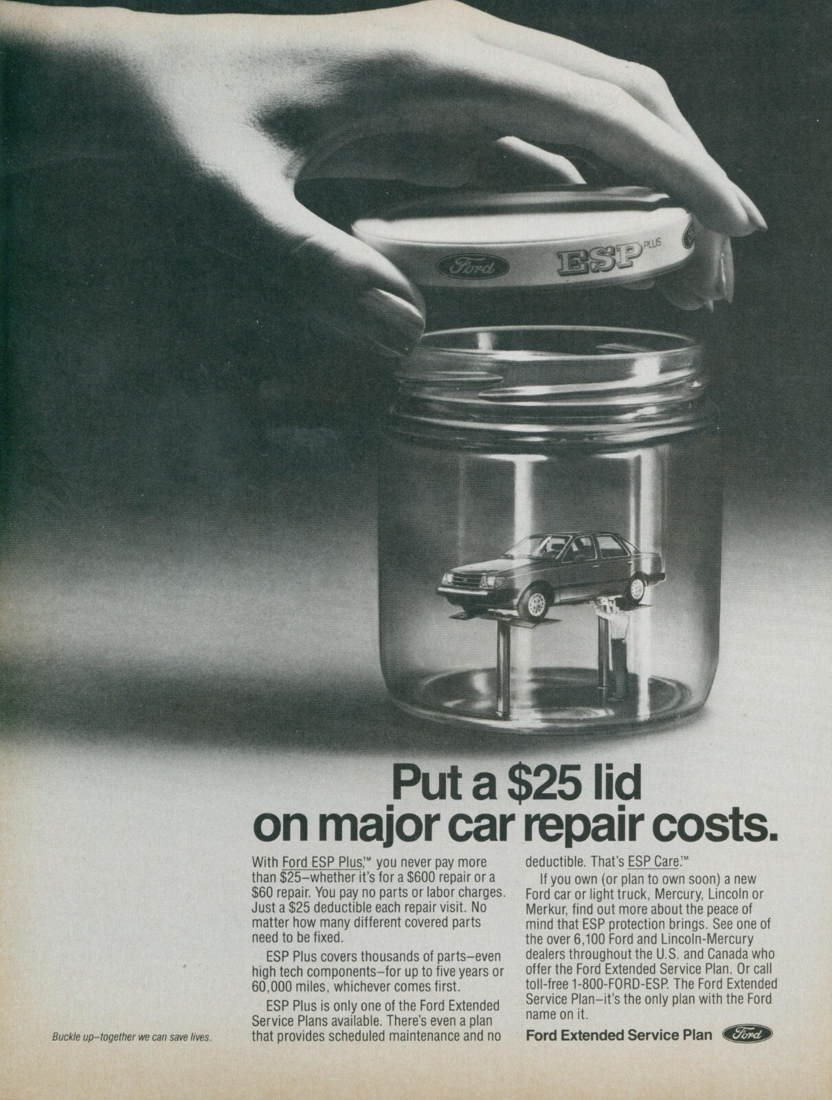 1986 Ford Extended Service Plan Toy Car Model in Jar Lid Vintage Print Ad SI12