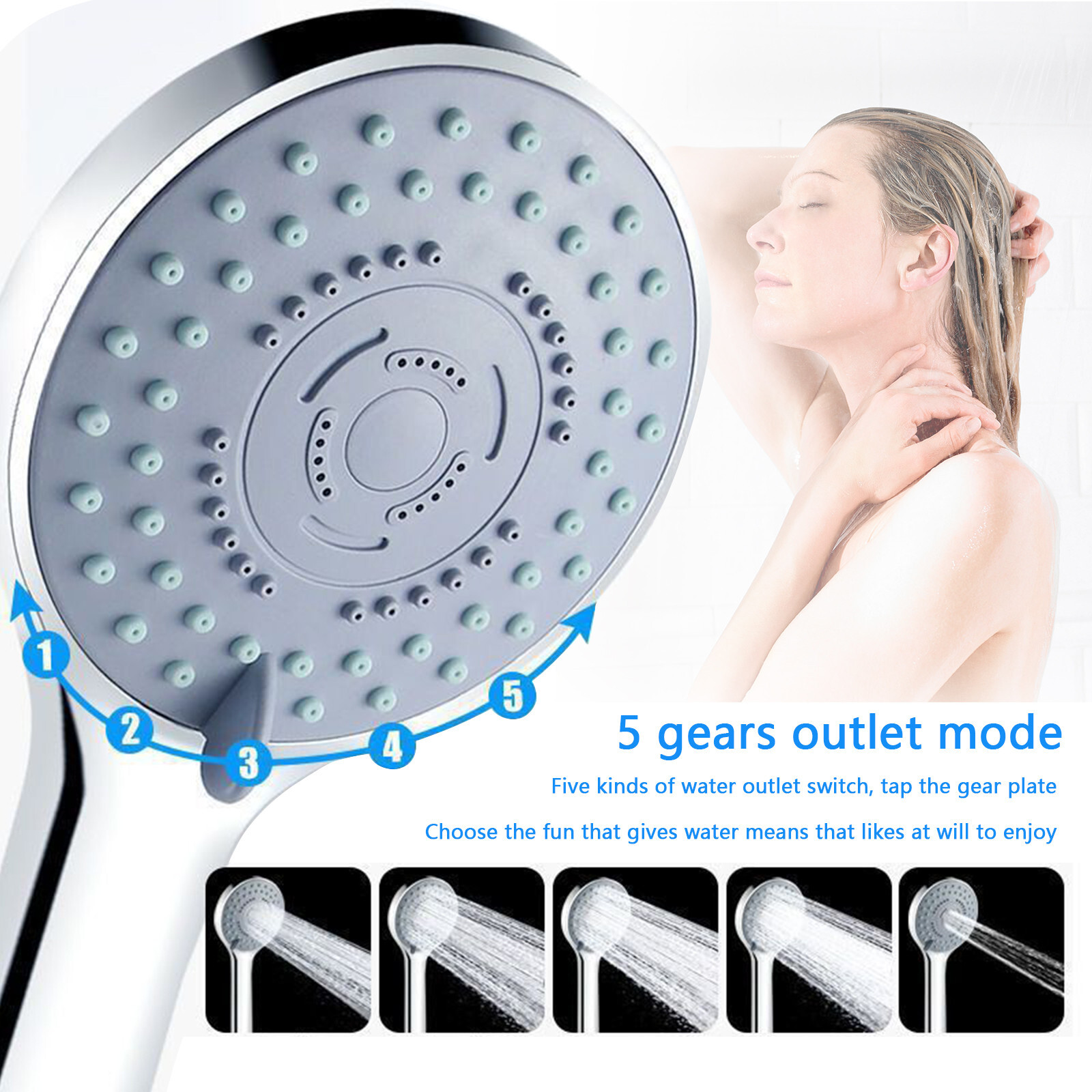 5Modi Duschkopf Handbrause ohne Schlauch für Badewanne Dusche Badezimmer Massage