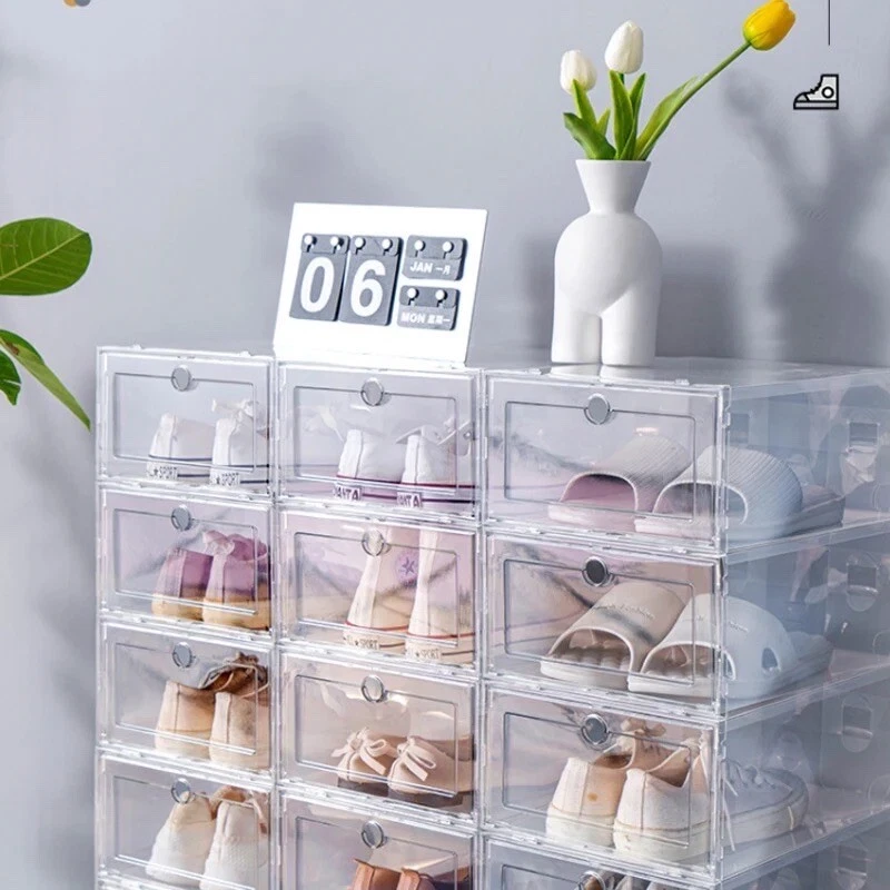 NEW 6 Pack Sneaker Shoe Storage Clear Display Boxes Stackable Interlocking