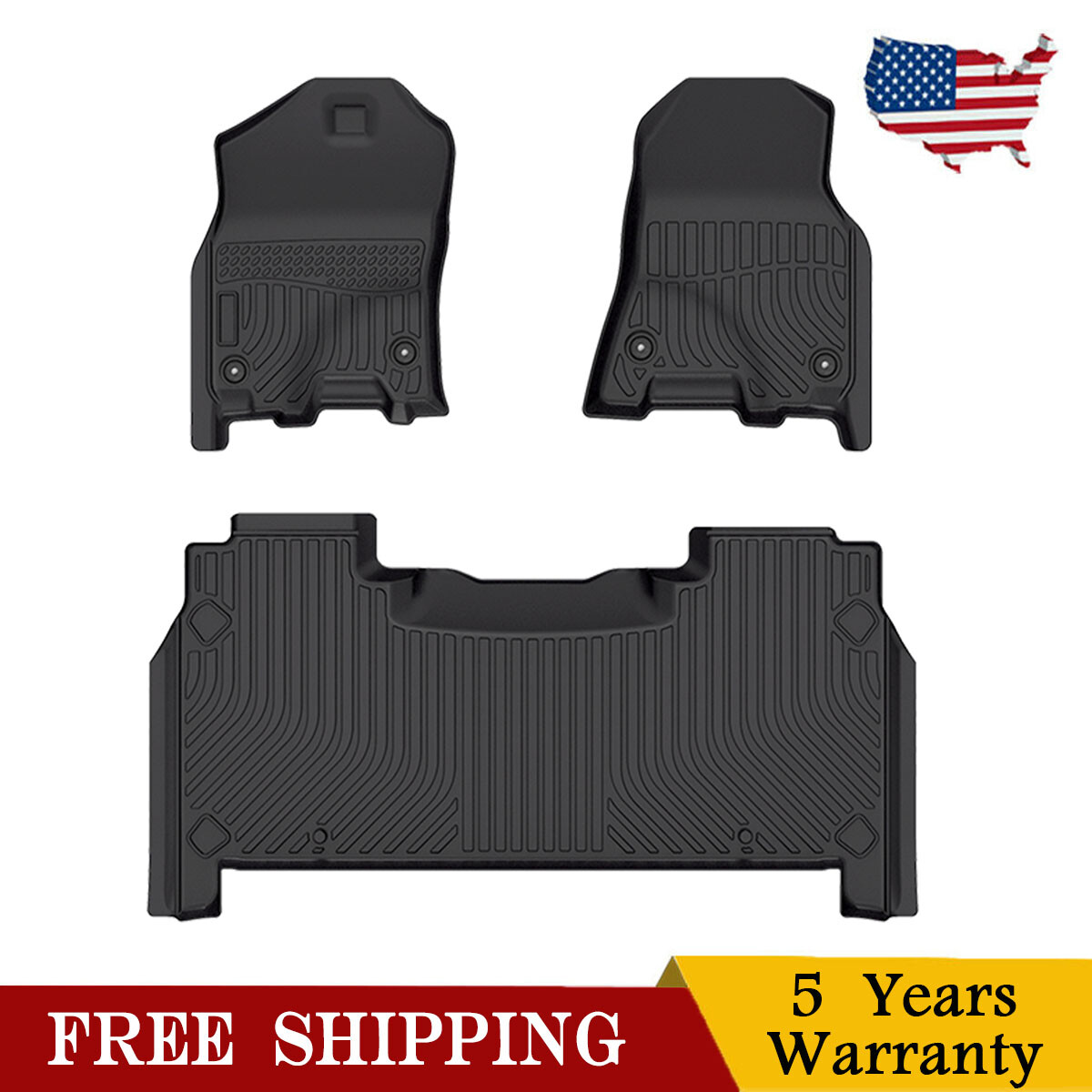 Floor Mats 1st & 2nd Row TPE All Weather For Dodge Ram 1500 2019-2023 Crew Cab