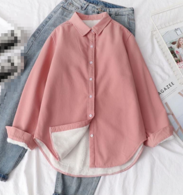 Autumn Winter Fleece Shirts Women Thick Warm Button Down Blouse Woman Loose  Tops