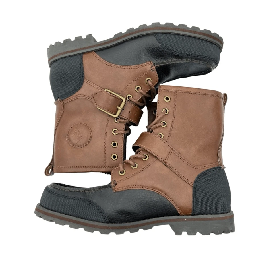 Polo Ralph Lauren Men's Weybrook Leather Buckle Strap Boot Brown Black Size 8 - Image 4 of 4