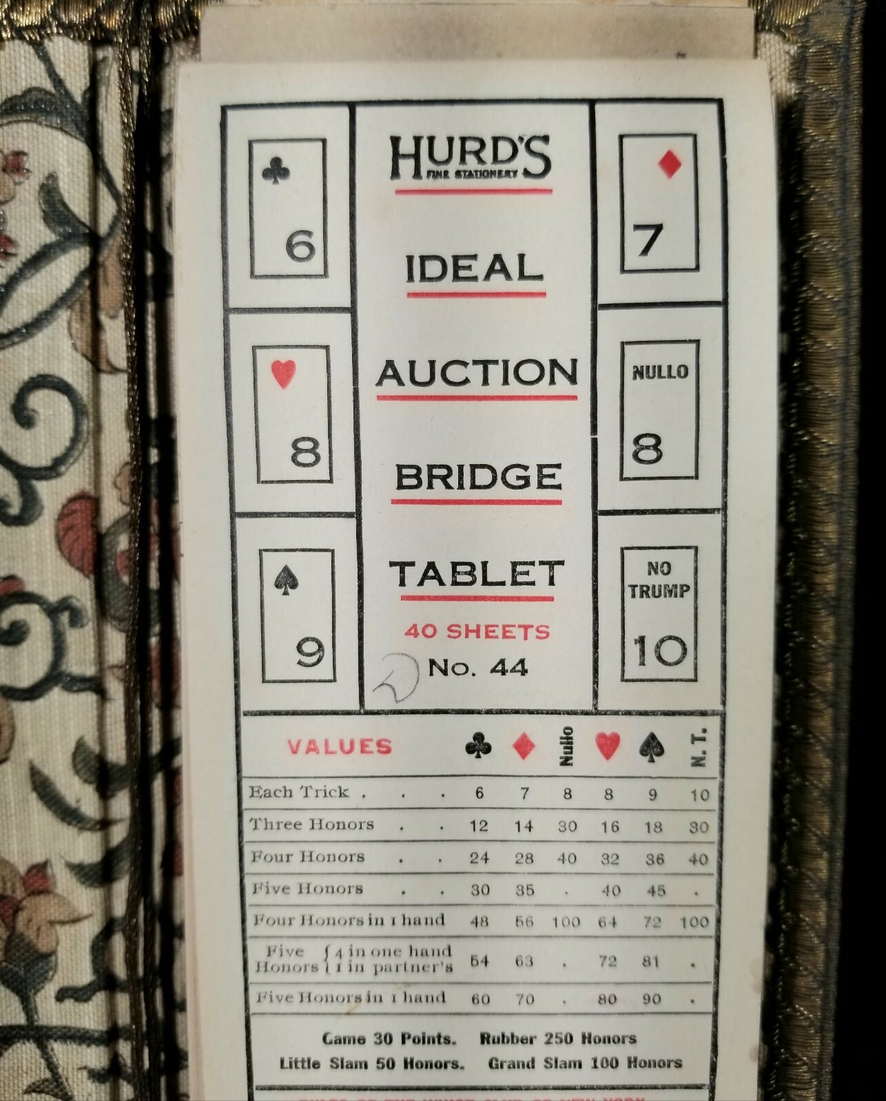 Antique 1920s Playing Card Hurds Ideal Auction Bridge Tablet Whist Club ...