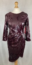 Little Mistress Plum Purple Sequin Low Back Asymmetric Wrap Pencil Dress UK8 A53