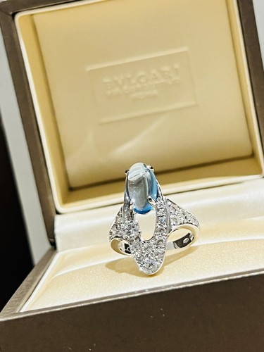 Bvlgari Elisia 18K White Gold Diamond Blue Topaz Elisia Ring…Size 5. New - Picture 14 of 15