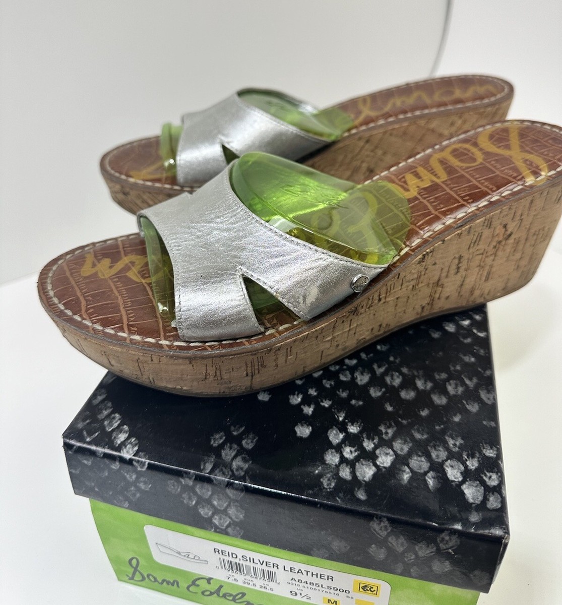 Sam Edelman Reid Silver Leather Cork Wedge Slide Sandals Womens Size 9.5 View 5