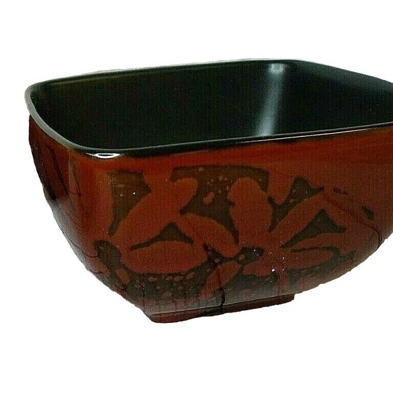 Gibson Everyday 4 tazones cuadrados para ensalada de arroz sopa roja floral negra mate interior Foto 3 de 4