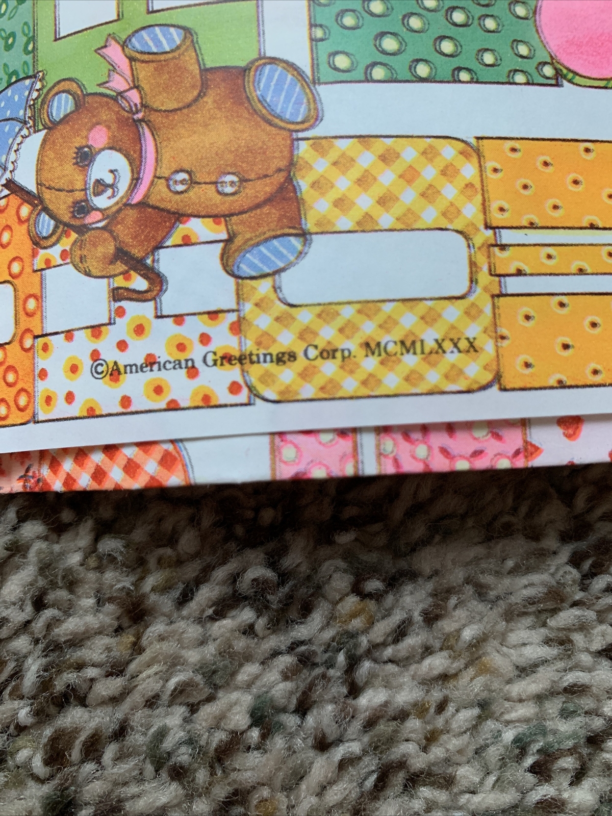 Vintage Gift Wrapping Paper Sheet 80s Baby Shower Bear Rainbow 1980 Girl Boy