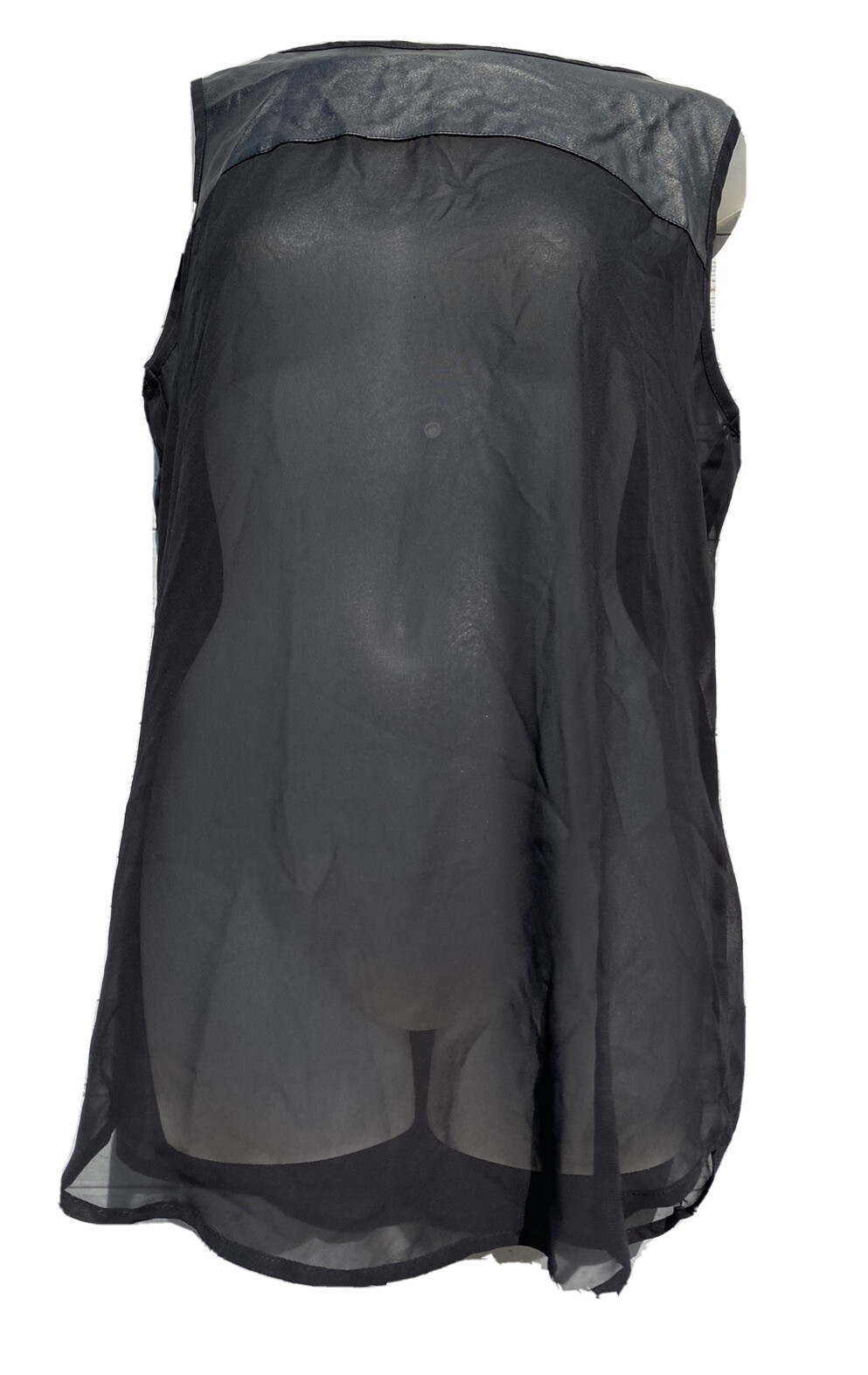 Bisou Bisou Michele Bohbot Womens XS Tank Top Semi Sheer Black Zip Faux Leather